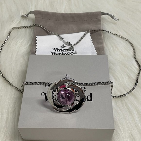 Vivienne Westwood Pink Orb Necklace Silver - Picture 6 of 6